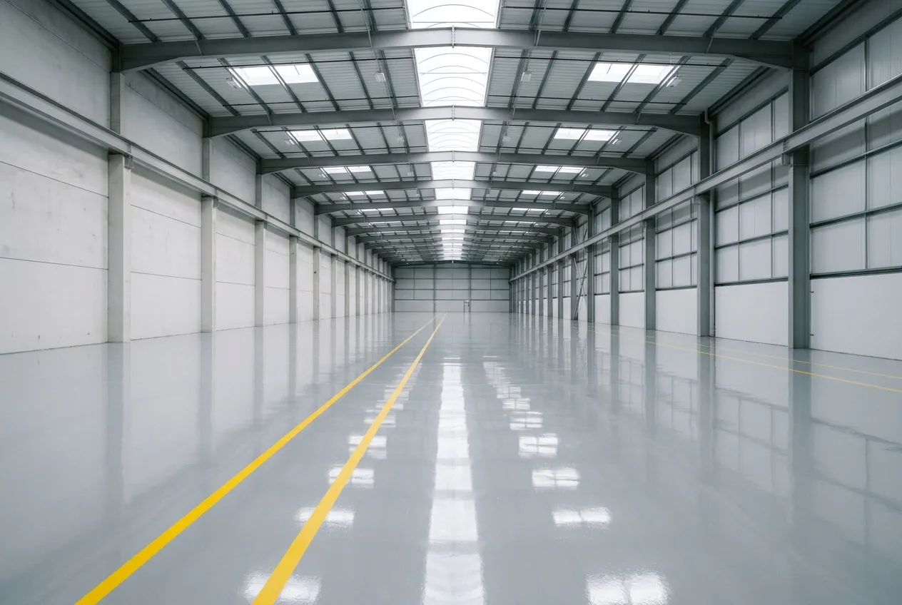 Galpão industrial com piso limpo e brilhante
